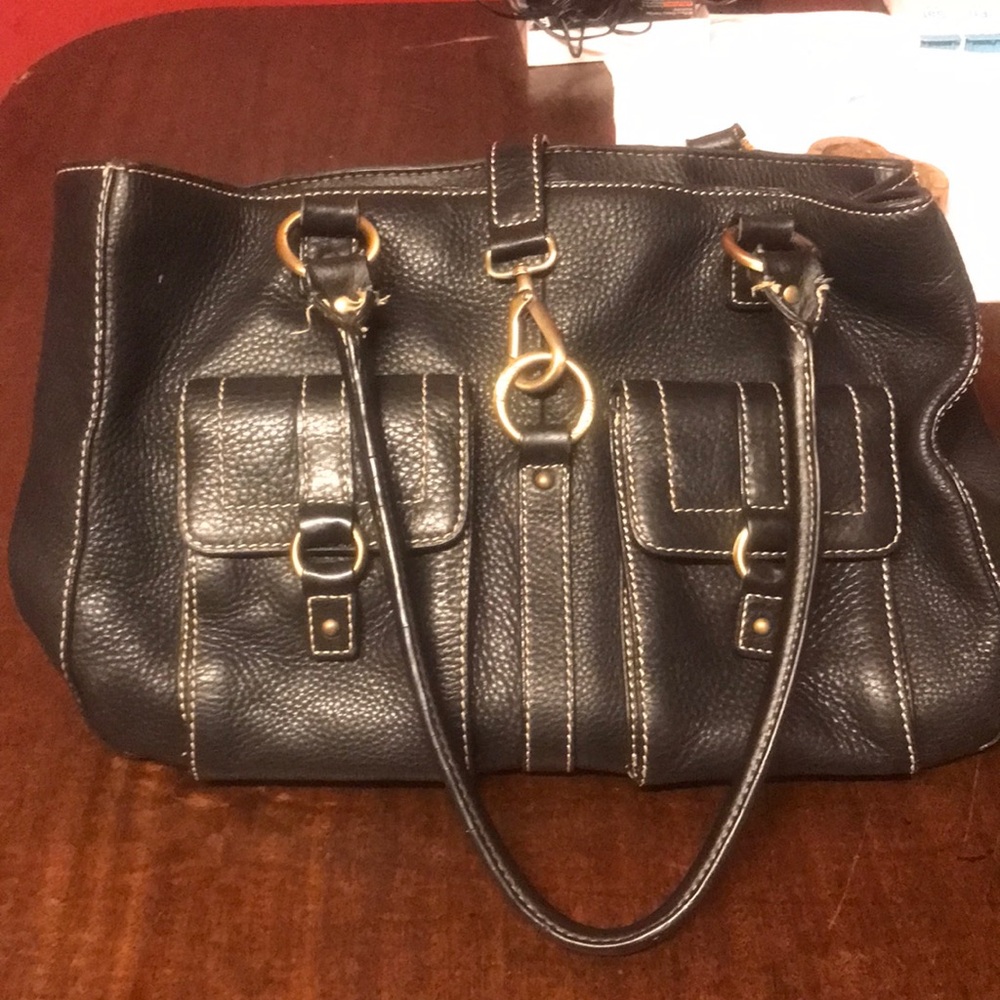 Chic Black Leather Shoulder Bag by Chaps
